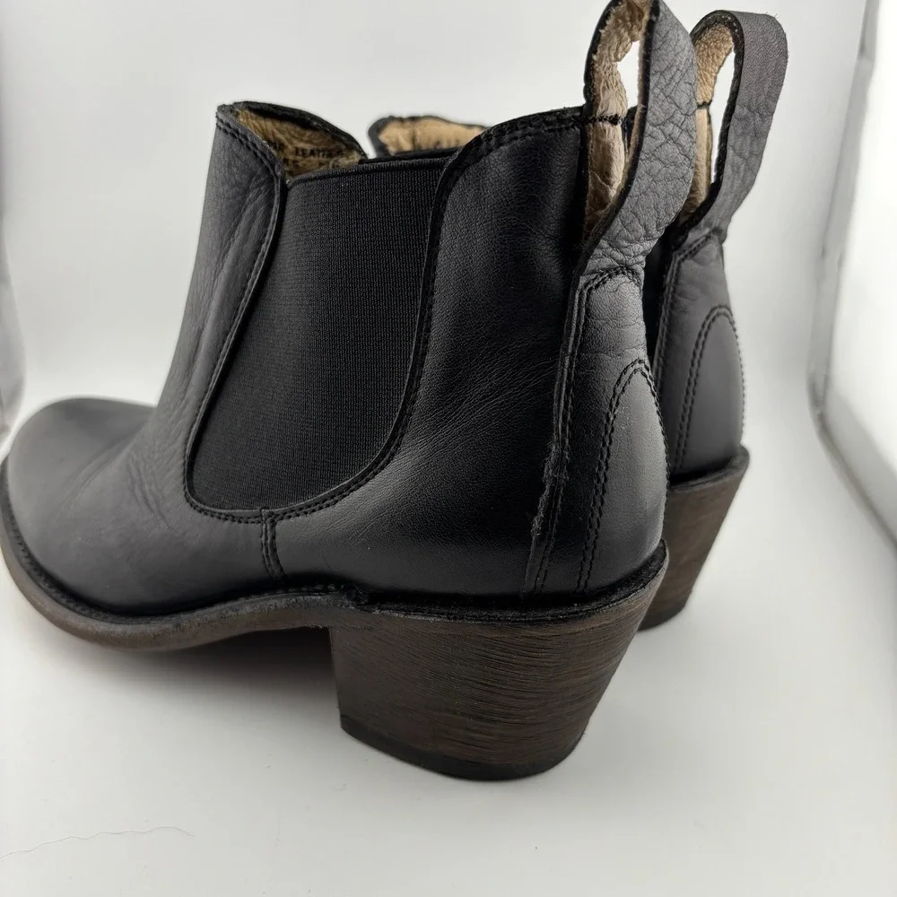 Gee WaWa Leather Chelsea Boots 7.5 Black Excellent Western Block Heel Handmade